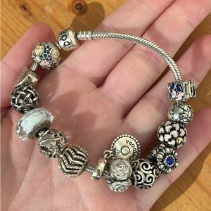 AUTHENTIC PANDORA BRACELET + CHARMS